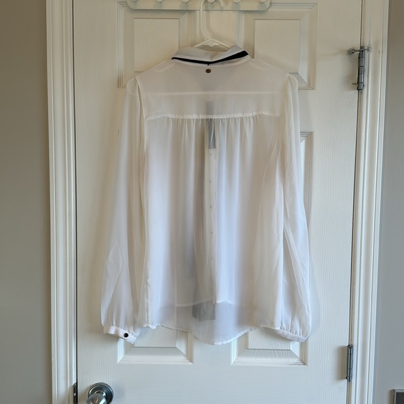 Guess - White Sheer Blouse w/ Black Neck Tie - M - Picture 5 of 5